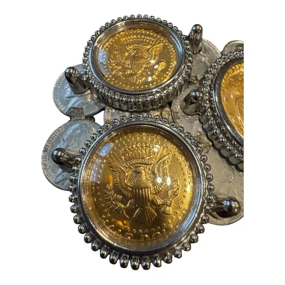 Vintage Coin Belt Buckle – artisan made Gold & Silver Tone Statement Piece J11